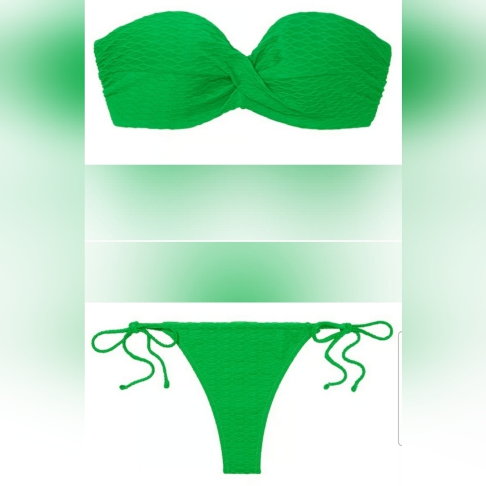 38D3/XXL VS Swim Twist Bandeau PushUp Bikini Top Side Tie Thong Bikini Set